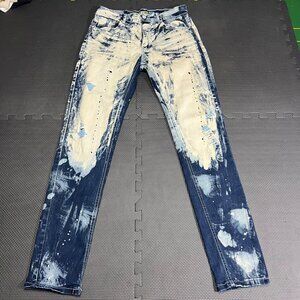 Demolition Mens Bleach Wash Distressed Denim Jeans Size 32/32 Blue & White Splat